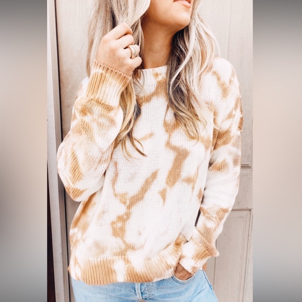 Show Me Your MuMu Tan Brown Cream Tye Die Knit Pullover Sunday Sweater Large